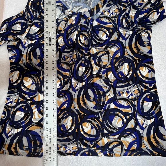 Kasper Womens Abstract Printed Twist-Neck 3/4-Sleeve Blouse Size XL Blue Stretch - Picture 7 of 7
